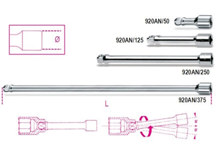 BETA   920AN PROLUNGA CON ATTACCO QUADRO MASCHIO E FEMMINA ANGOLARE 1/2"