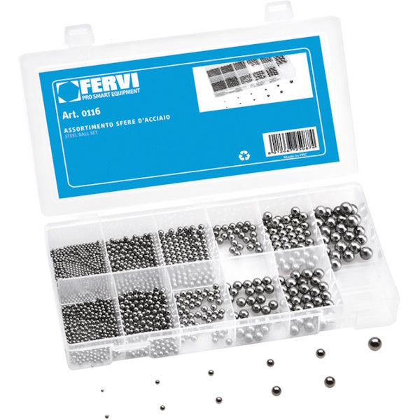 FERVI ASSORTIMENTO DI SFERE D'ACCIAIO CROMATE METRICHE TOTALE PZ450