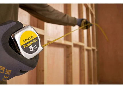 STANLEY FLESSOMETRO POWERLOCK CASSA IN ABS CROMATO MT 5 NASTRO MM19