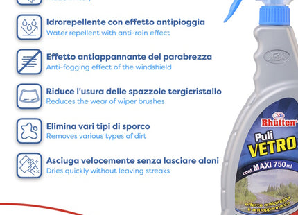 RHUTTEN PULIVETRO ANTIPIOGGIA E ANTIAPPANNANTE PER VETRI SPRAY ML750