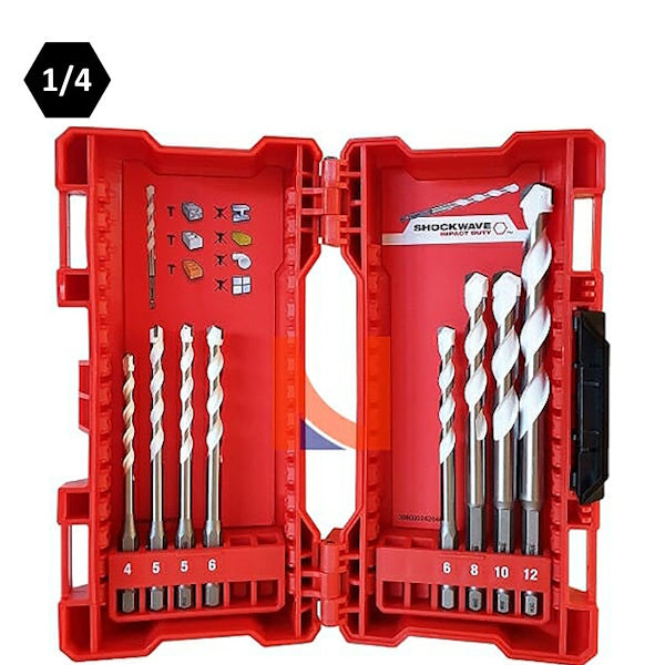 MILWAUKEE SET PUNTE MULTIMATERIALE ATTACCO BIT 1/4" BOX DA PZ8 D.MM4-12*