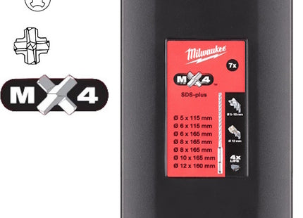 MILWAUKEE SERIE PUNTE SDS-PLUS MX4 IN BOX DA PZ 7 D.MM5-12*