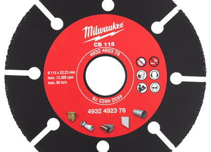 MILWAUKEE DISCO DA TAGLIO CON RIPORTO IN CARBURO MULTIMATERIALE MOD. CB