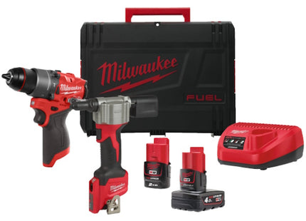 MILWAUKEE KIT M12 FPP2D2-422X TRAPANO AVVITATORE+RIVETTATRICE COMPATTA
