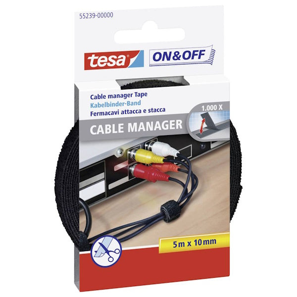 TESA NASTRO IN VELCRO FERMACAVI ATTACCA E STACCA ON&OFF MM10X5MT NERO