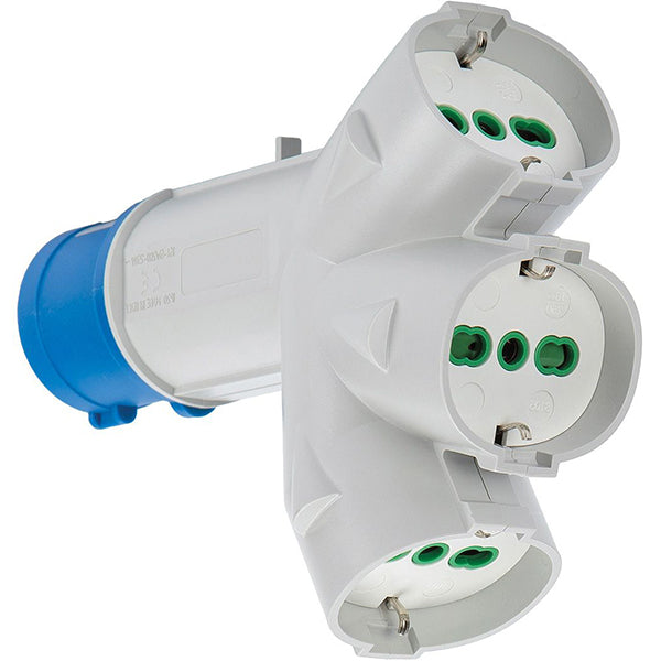 FME ADATTATORE TRIPLO SPINA CEE 2P+T 16A 3 PRESA SCHUKO BIPASSO