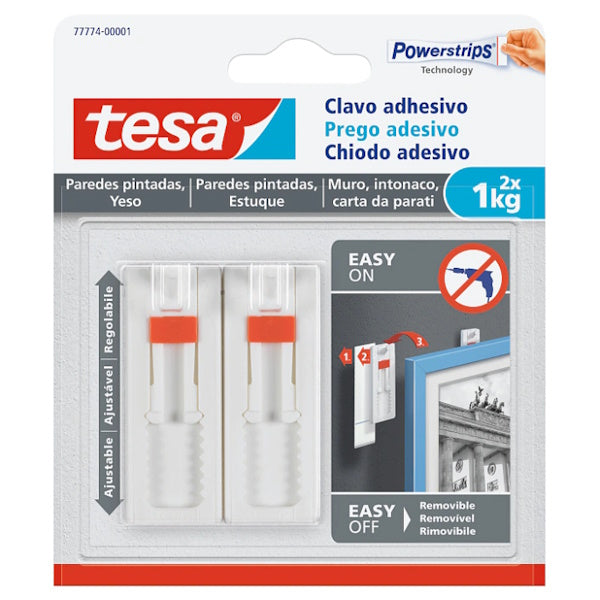 TESA CHIODI ADESIVI REGOLABILI PER MURO POWERSTRIPS PORTATA KG1 BIANCO