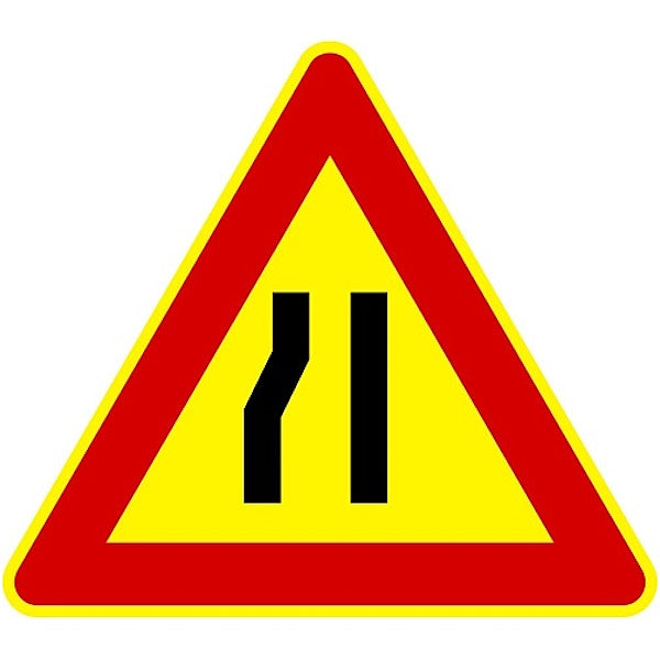 3G ITALIA CARTELLO TRIANGOLO STRETTOIA A SX CM90 F.385 IN METALLO
