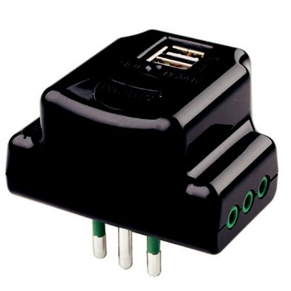 FME ADATTATORE TRIPLO CON SPINA 10A 3 PRESE 2P+T 10A E 2 USB NERO
