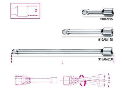 BETA   910AN PROLUNGA CON ATTACCO QUADRO MASCHIO E FEMMINA ANGOLARE 3/8"
