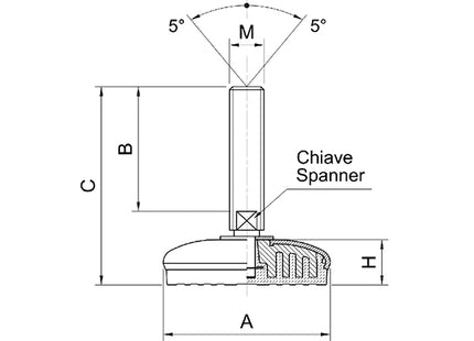 GETECH PIEDE INOX A2 SNODATO BASE GOMMA D.MM95 M16X208 KG2200