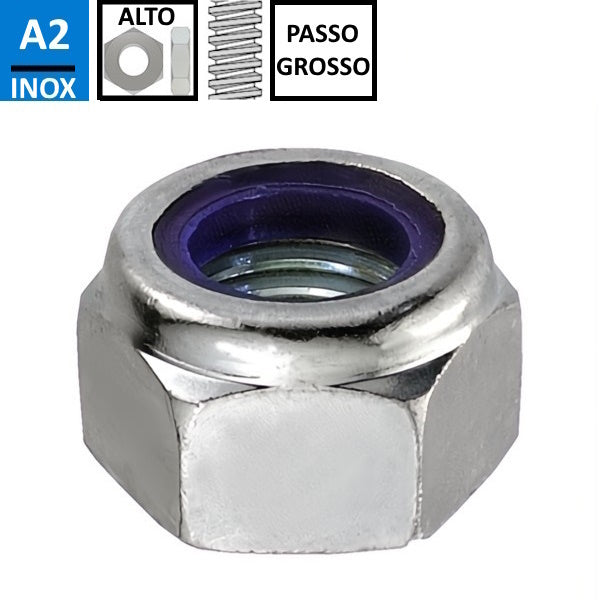 DADO AUTOBLOCCANTE ALTO PASSO GROSSO INOX A2 DIN 982