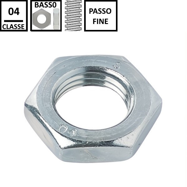 DADO ESAGONALE BASSO PASSO FINE CL.04 Z.BIANCO UNI 5589