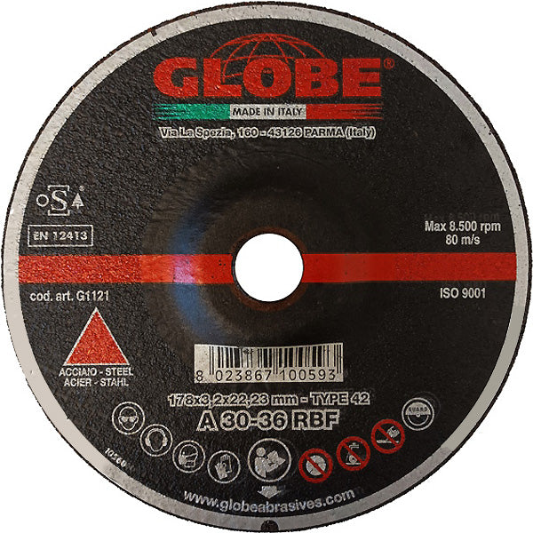 GLOBE DISCO DA TAGLIO A CENTRO DEPRESSO D.MM180X3,2X22,23 ACCIAIO