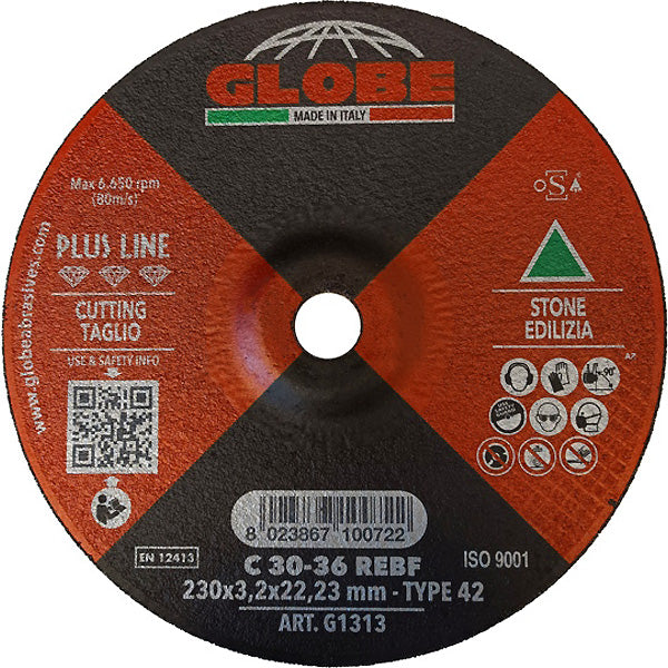 GLOBE DISCO DA TAGLIO A CENTRO DEPRESSO D.MM230X3,2X22,23 EDILIZIA