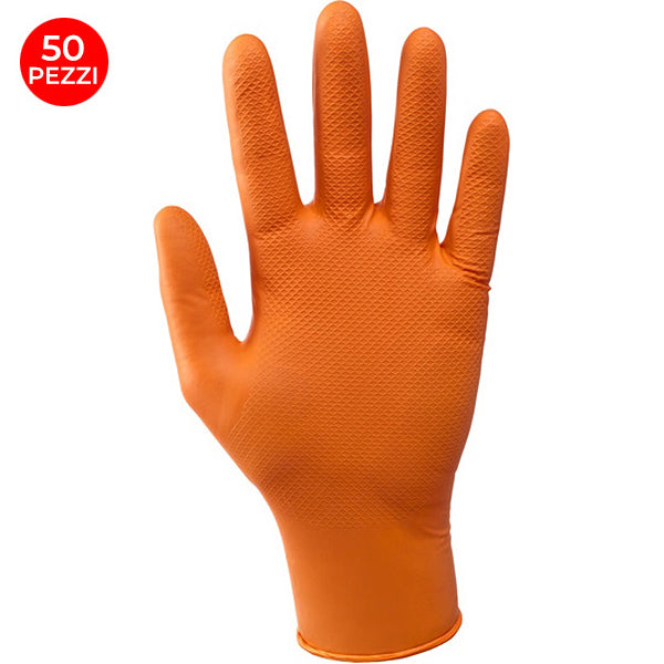 GUANTI MOD. GREASE MONKEY IN NITRILE COLORE ARANCIO TGXXL CONF.DA PZ.50*