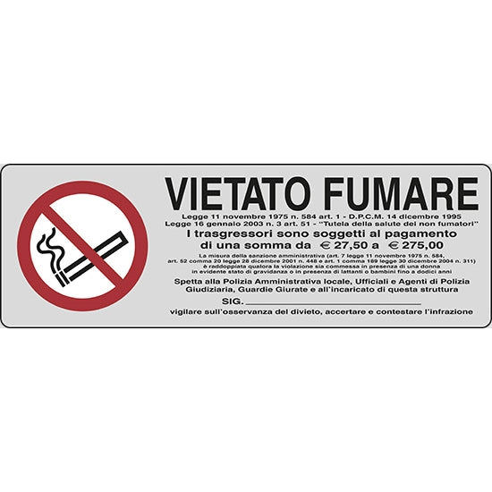 SEGNALE VIETATO FUMARE (LEGGE 11 NOVEMBRE 1975, ...) ADESIVO MM150X 50