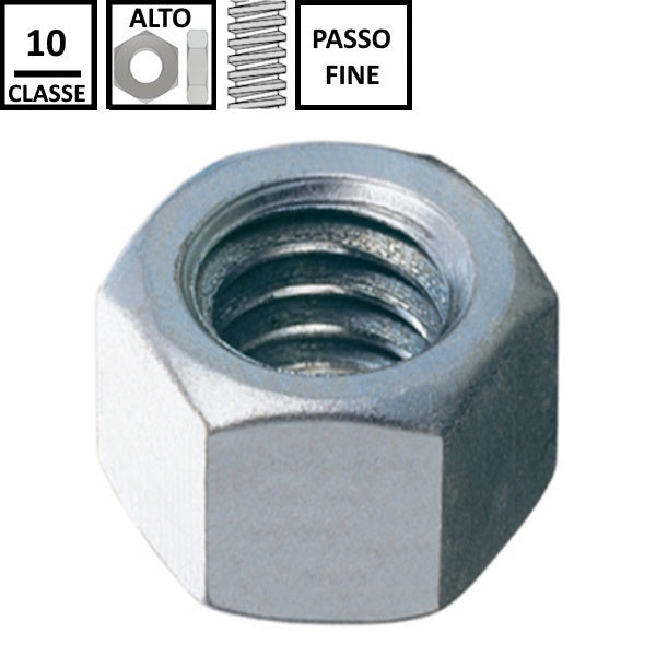 DADO ESAGONALE ALTO PASSO FINE CL.10 Z.BIANCO UNI 5587