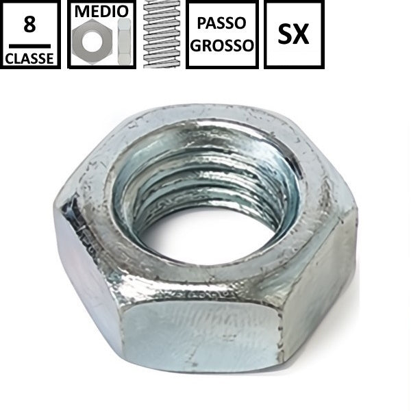 DADO ESAGONALE MEDIO PASSO GROSSO SX CL. 8 Z.BIANCO UNI 5588