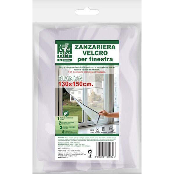 LA BRIANTINA ZANZARIERA A VELCRO PER FINESTRA CM130X150 COLORE BIANCO