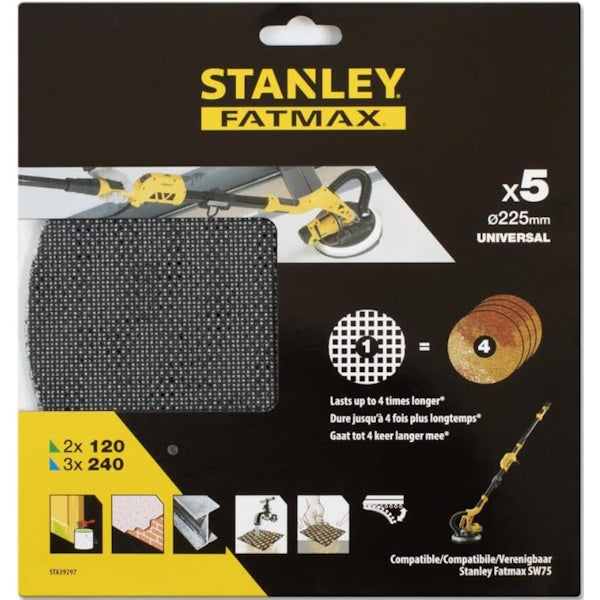 STANLEY SET DISCHI ABRASIVI VELCRATI PER LEVIGATRICE MURALE MM225 PZ.5
