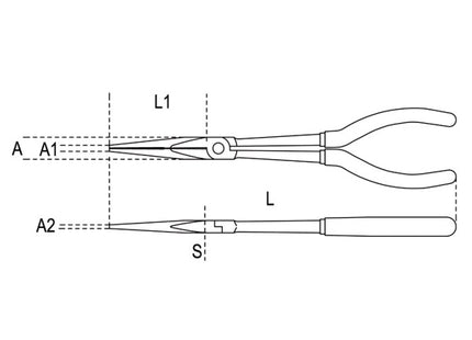BETA  1009L/A PINZA A BECCHI MEZZOTONDI LUNGHISSIMI ZIGRINATI MM283