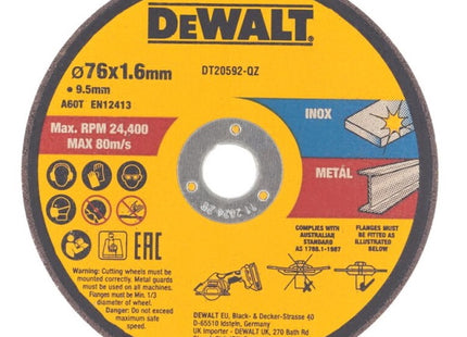 DEWALT DISCHI DA TAGLIO ABRASIVI PER ACCIAIO/INOX D.MM76X1,6X10 CONF.PZ3