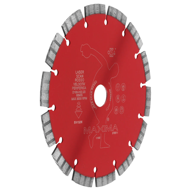 MAXIMA DISCO DIAMANTATO A SETTORI MOD. LASER SCAN ROSSO D.MM180X22,23