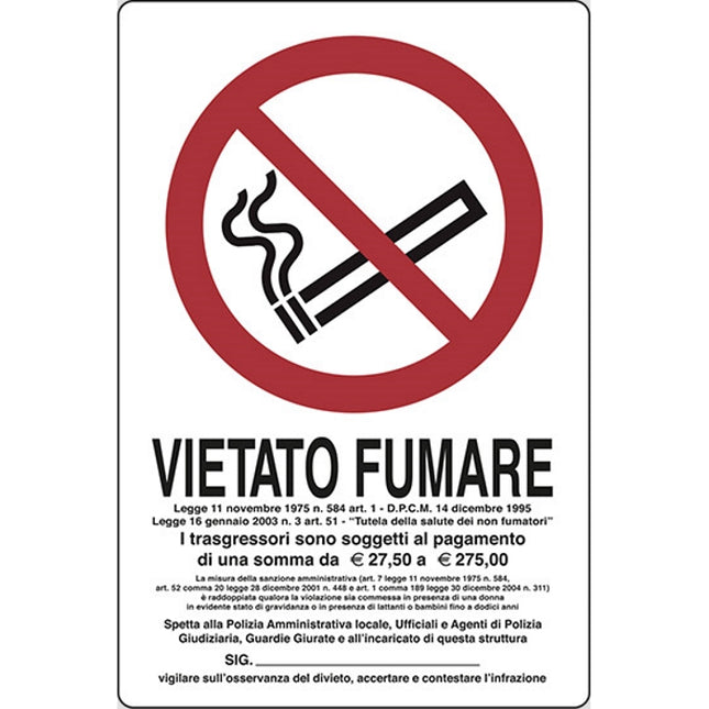 SEGNALE VIETATO FUMARE I TRASGRESSORI SONO SOGGE...IN PLASTICA MM300X200