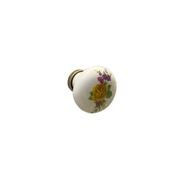 POMOLO IN CERAMICA COLORE PANNA CON FIORE D.MM30X28*